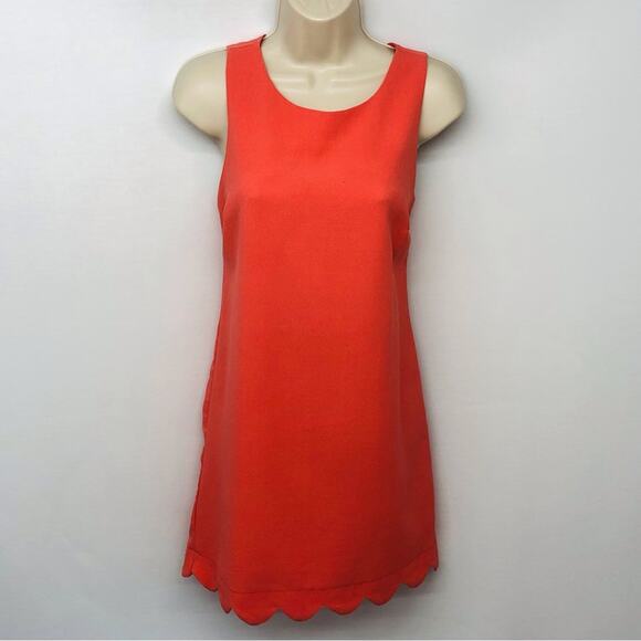 Monteau Los Angeles Orange Sleeveless Shift Dress Scalloped Edging Scop Neckline - Picture 16 of 16